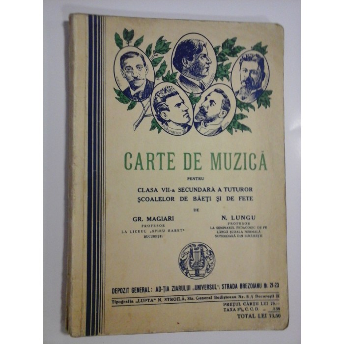 CARTEA DE MUZICA  -  SOLFEGII SI CANTECE  -  GR. MAGIARI, N. LUNGU  